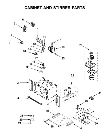 Cabinet and stirrer parts