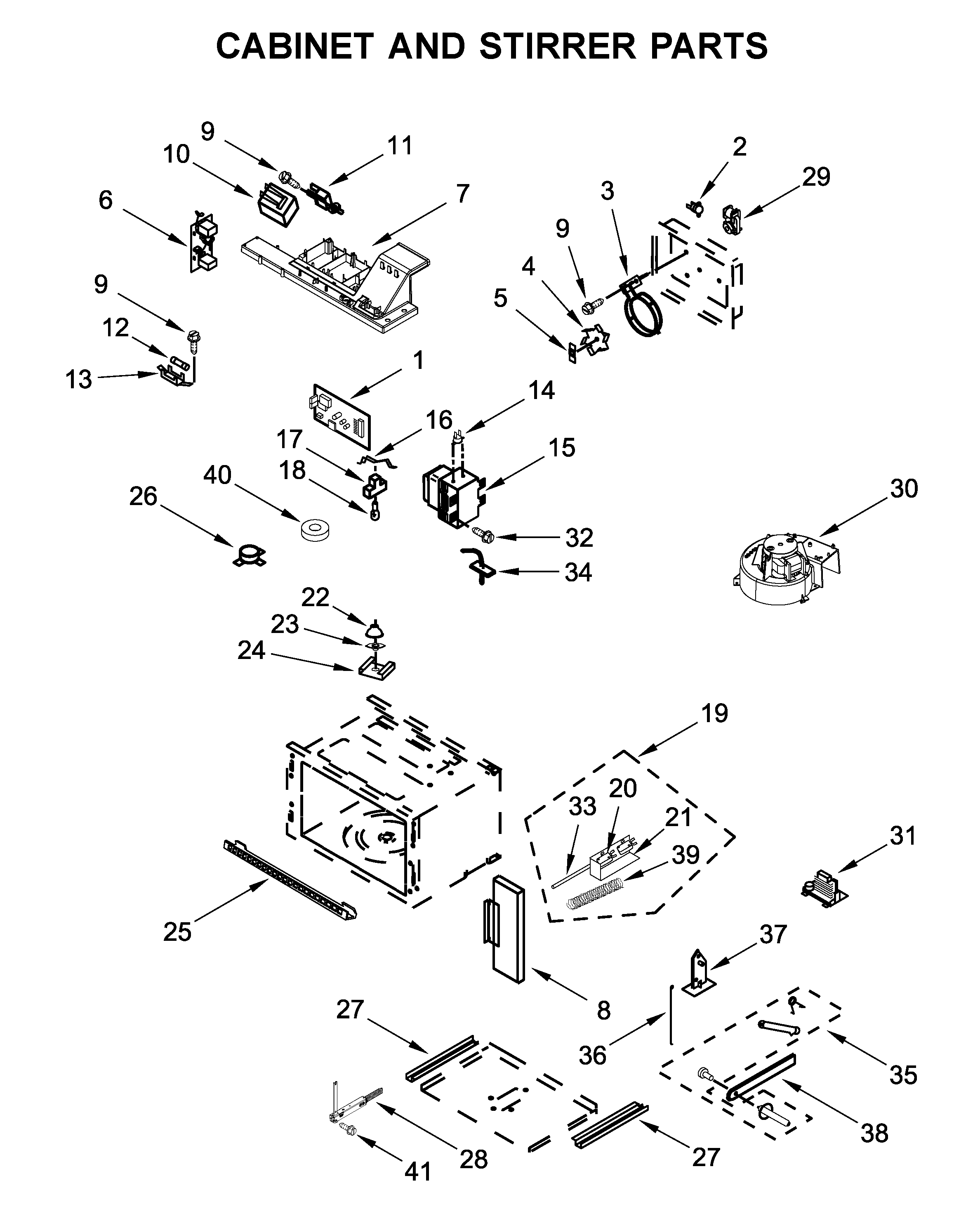 Cabinet and stirrer parts
