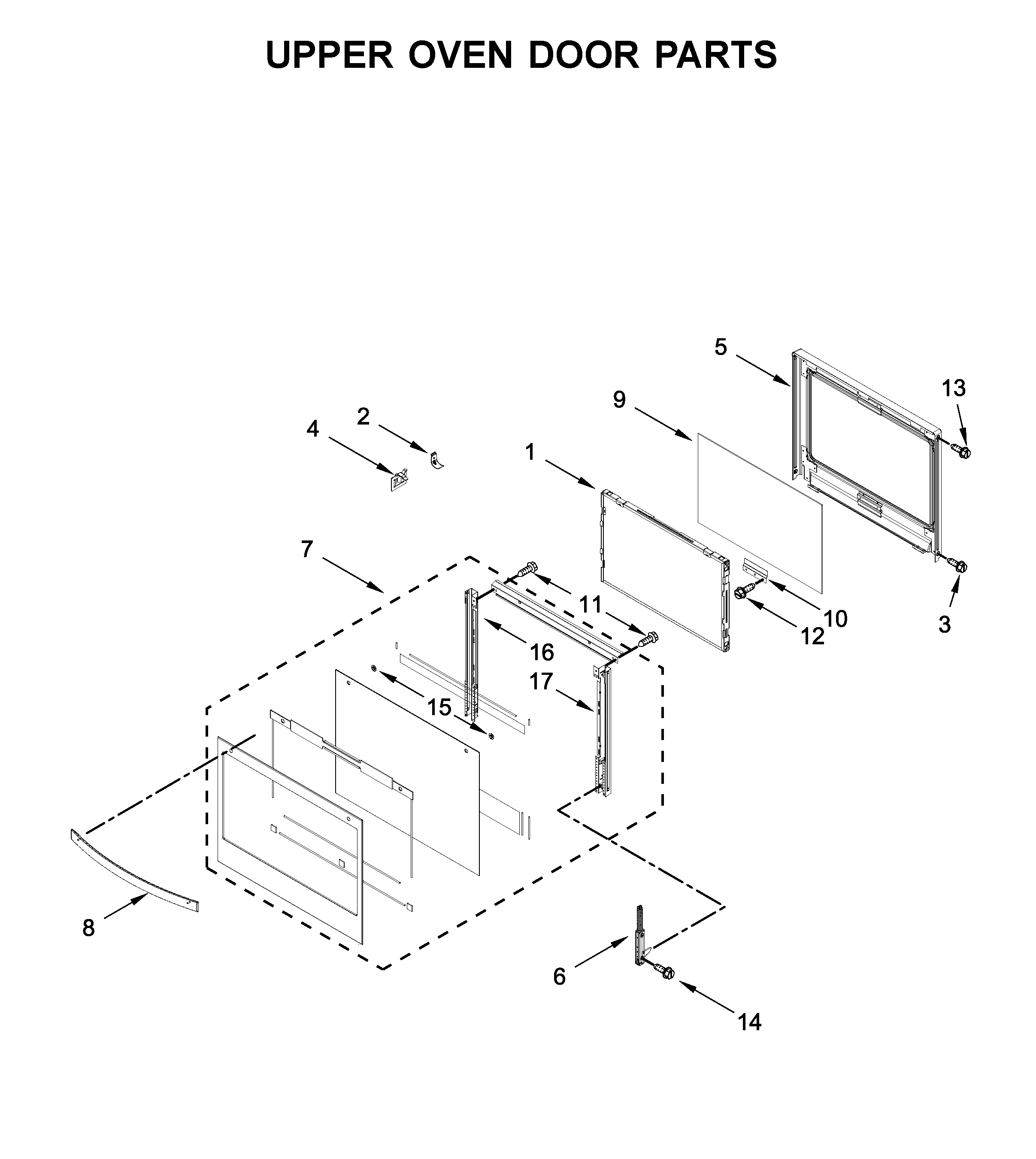 Upper oven door parts