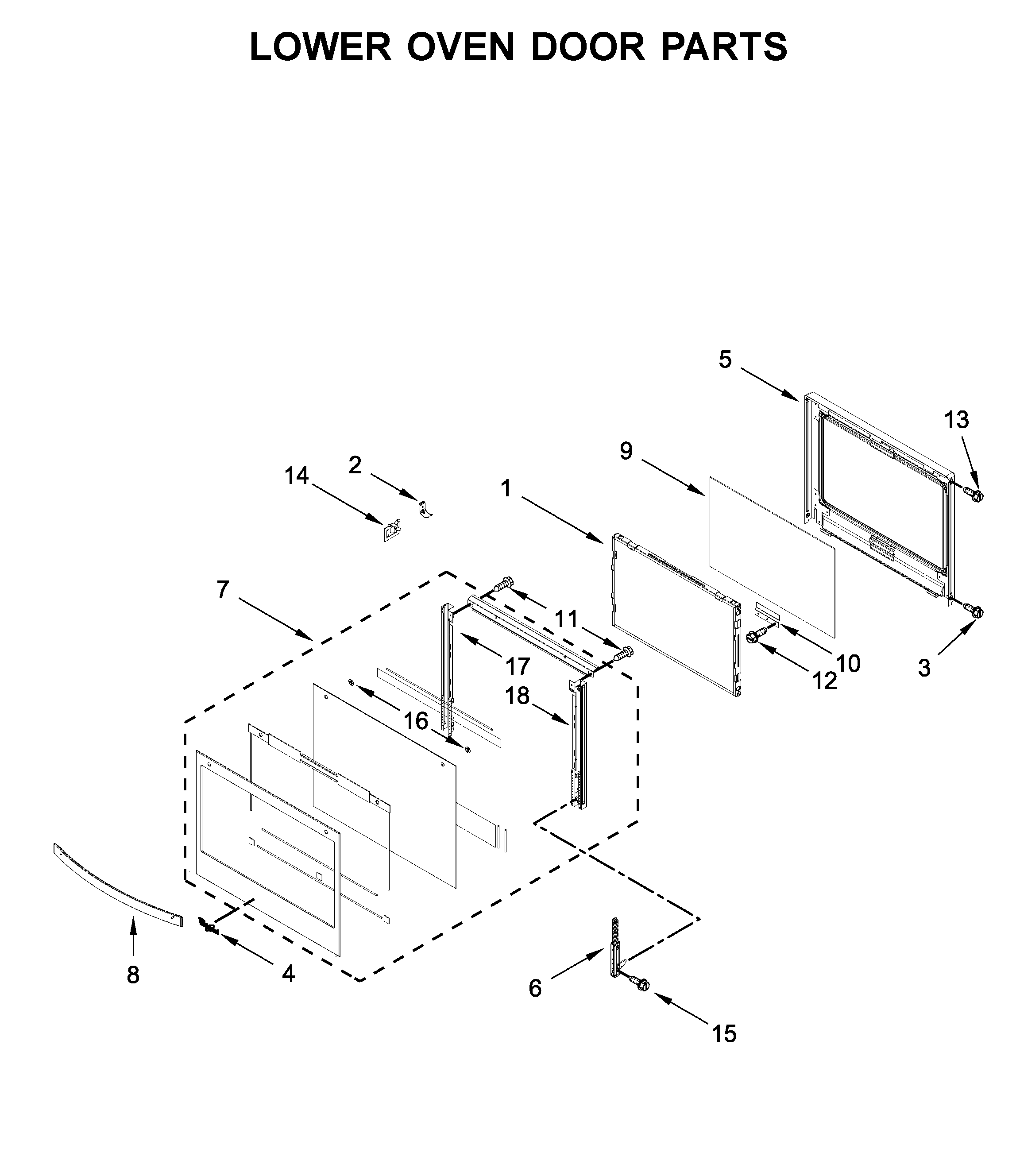 Lower oven door parts