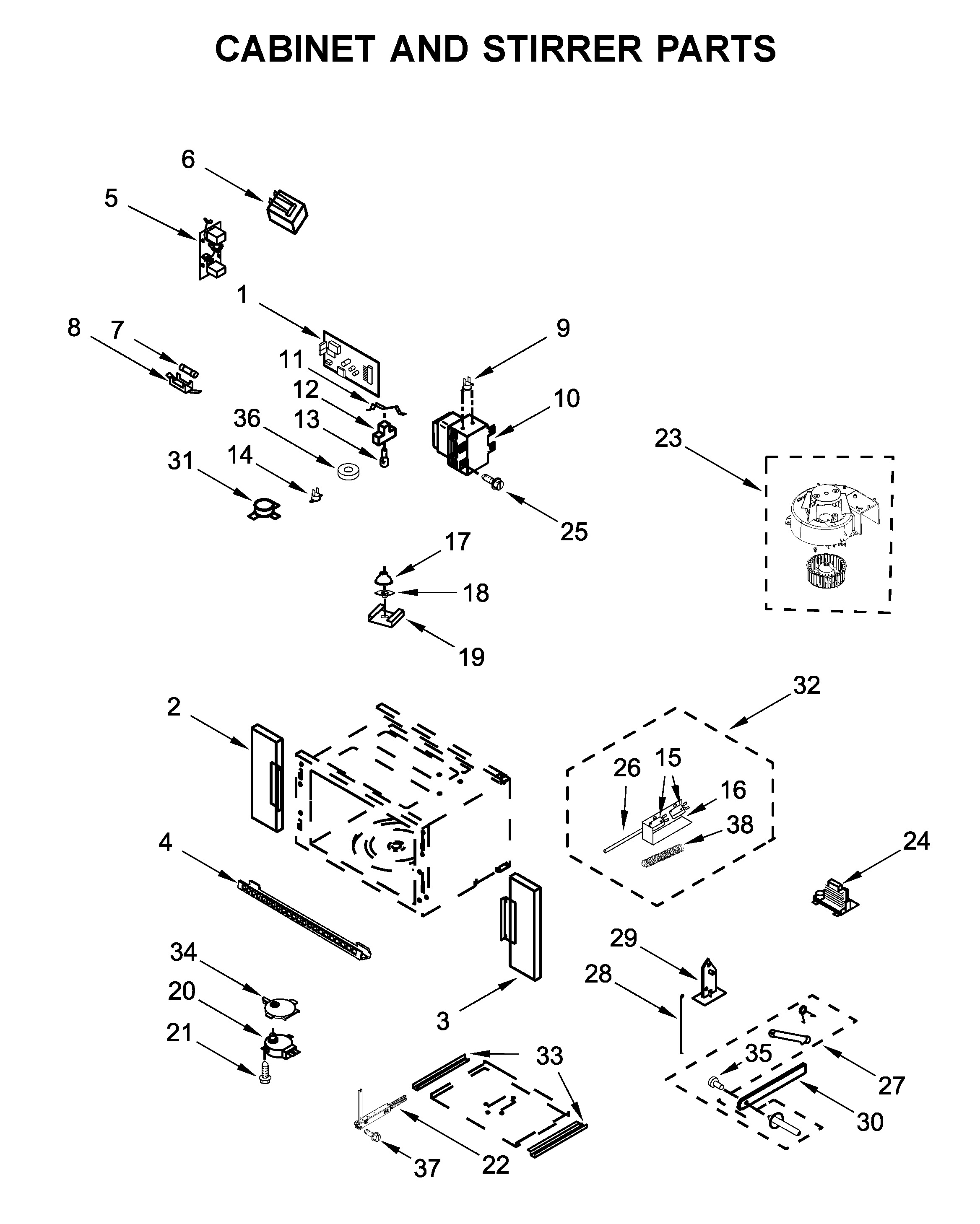 Cabinet and stirrer parts
