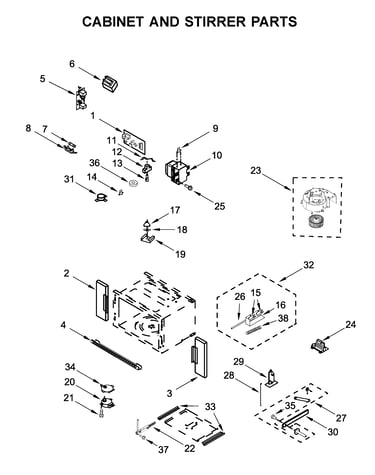 Cabinet and stirrer parts