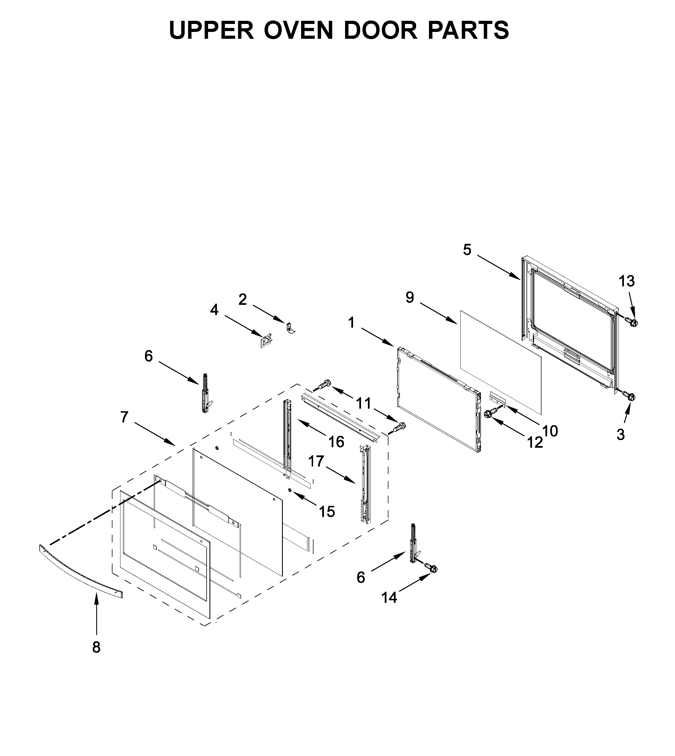 Upper oven door parts