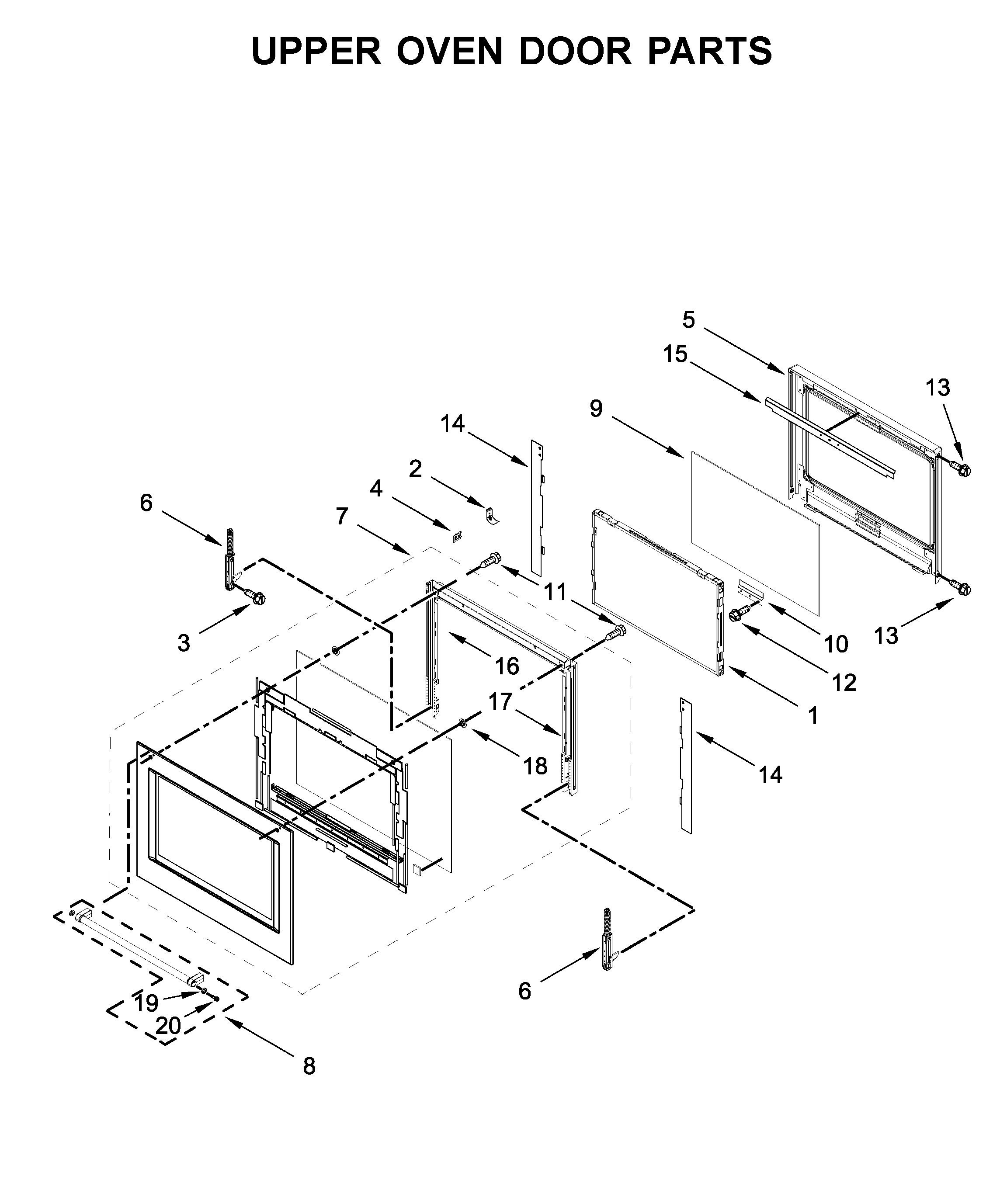 Upper oven door parts