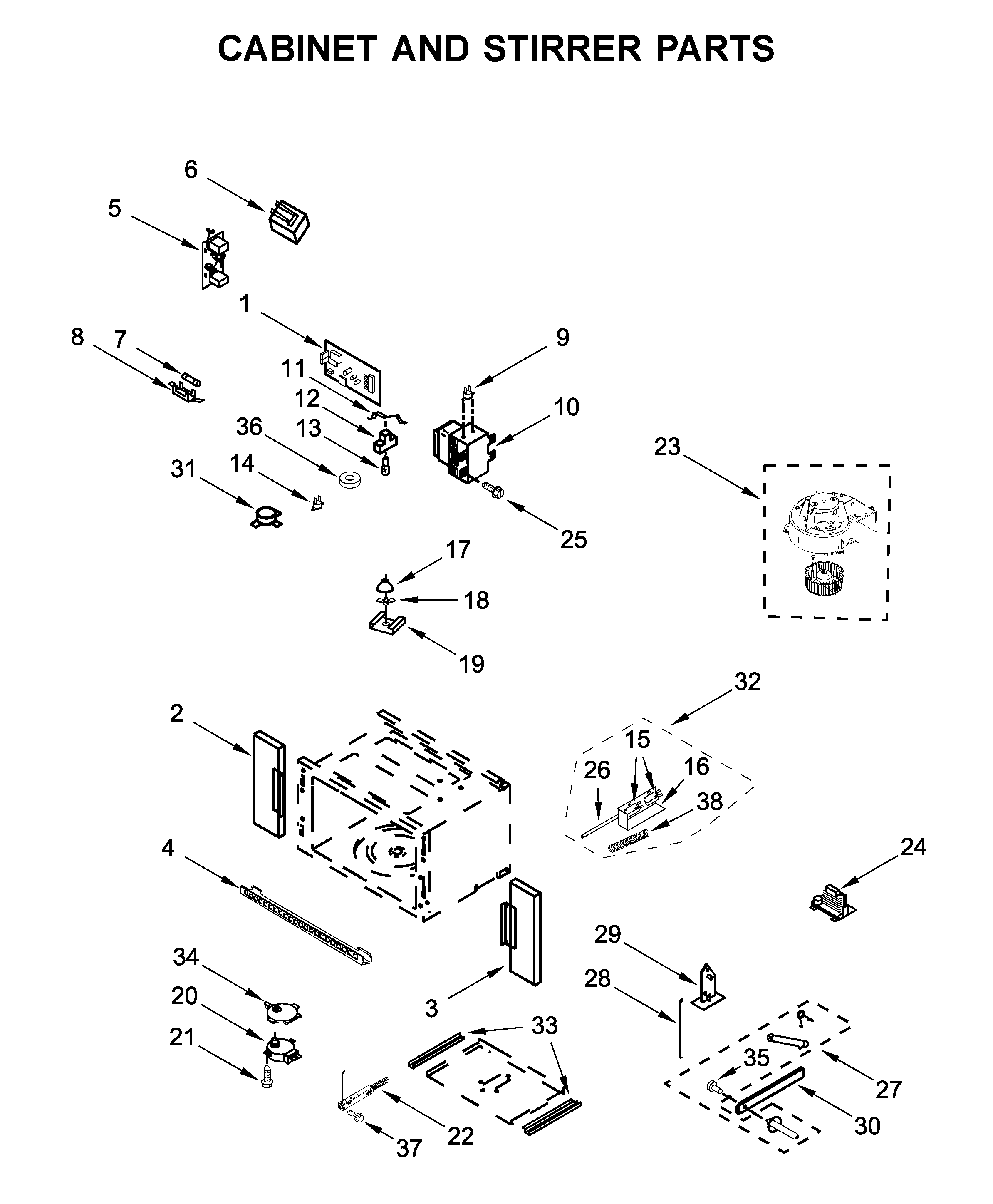 Cabinet and stirrer parts