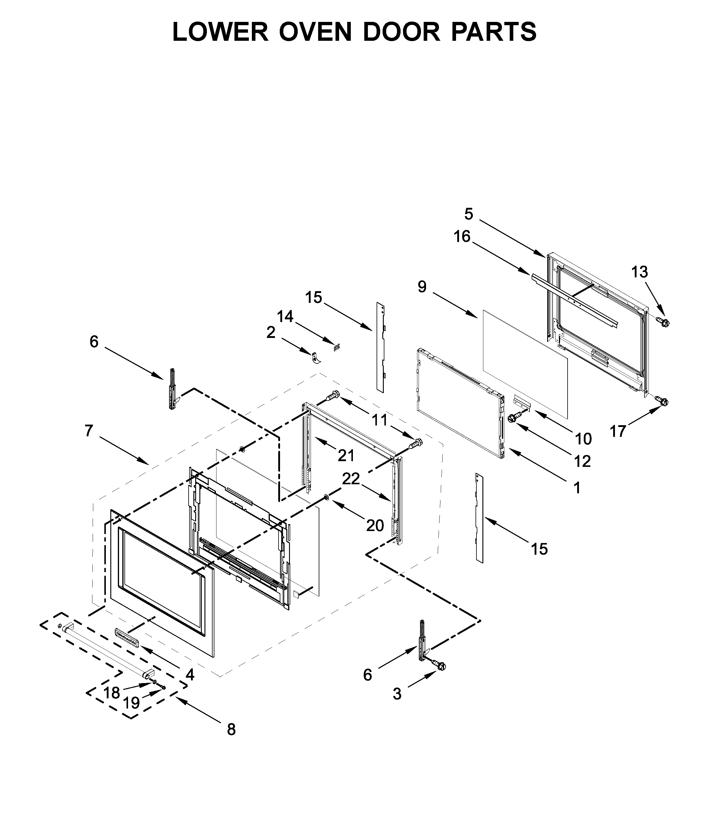 Lower oven door parts