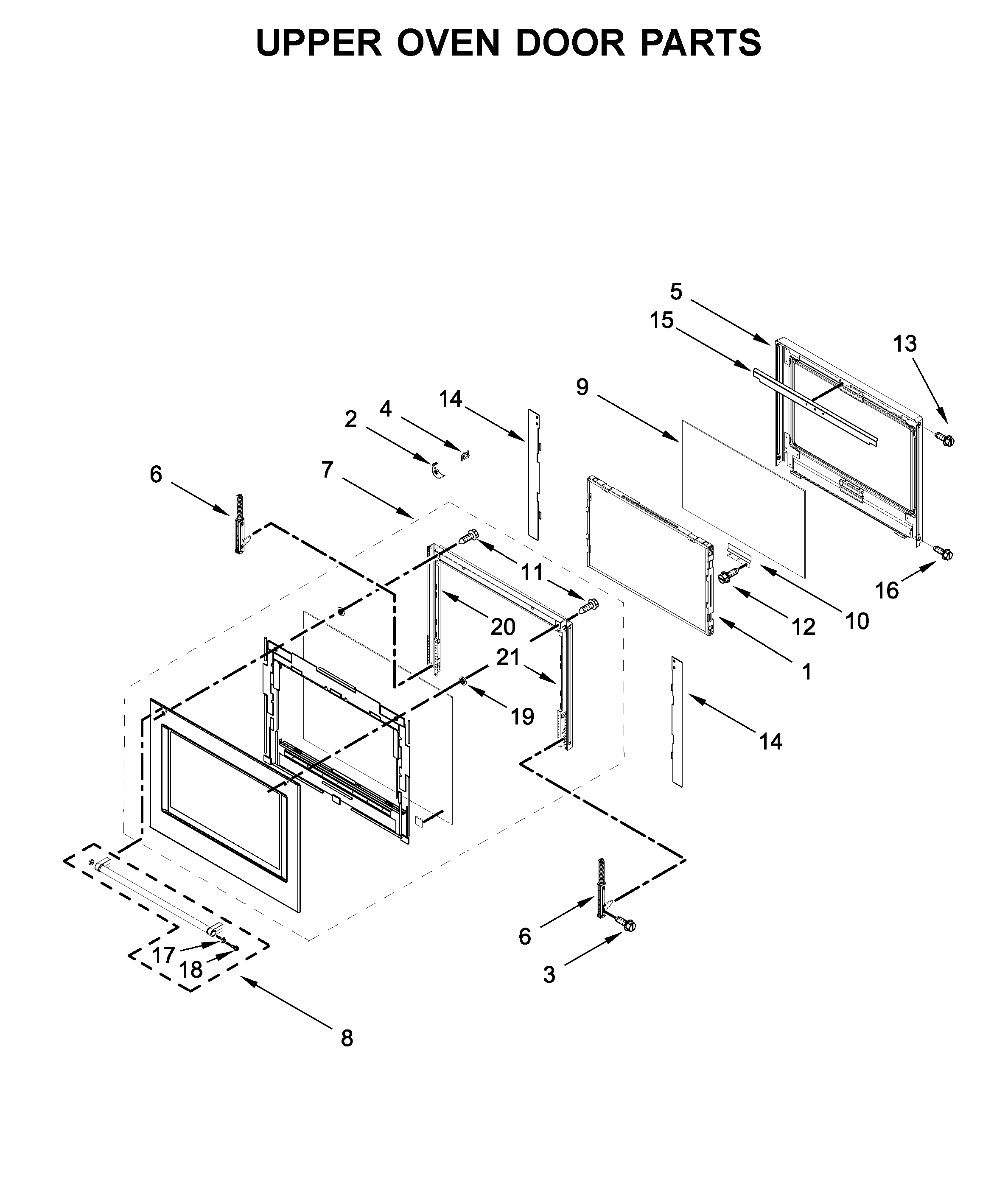 Upper oven door parts