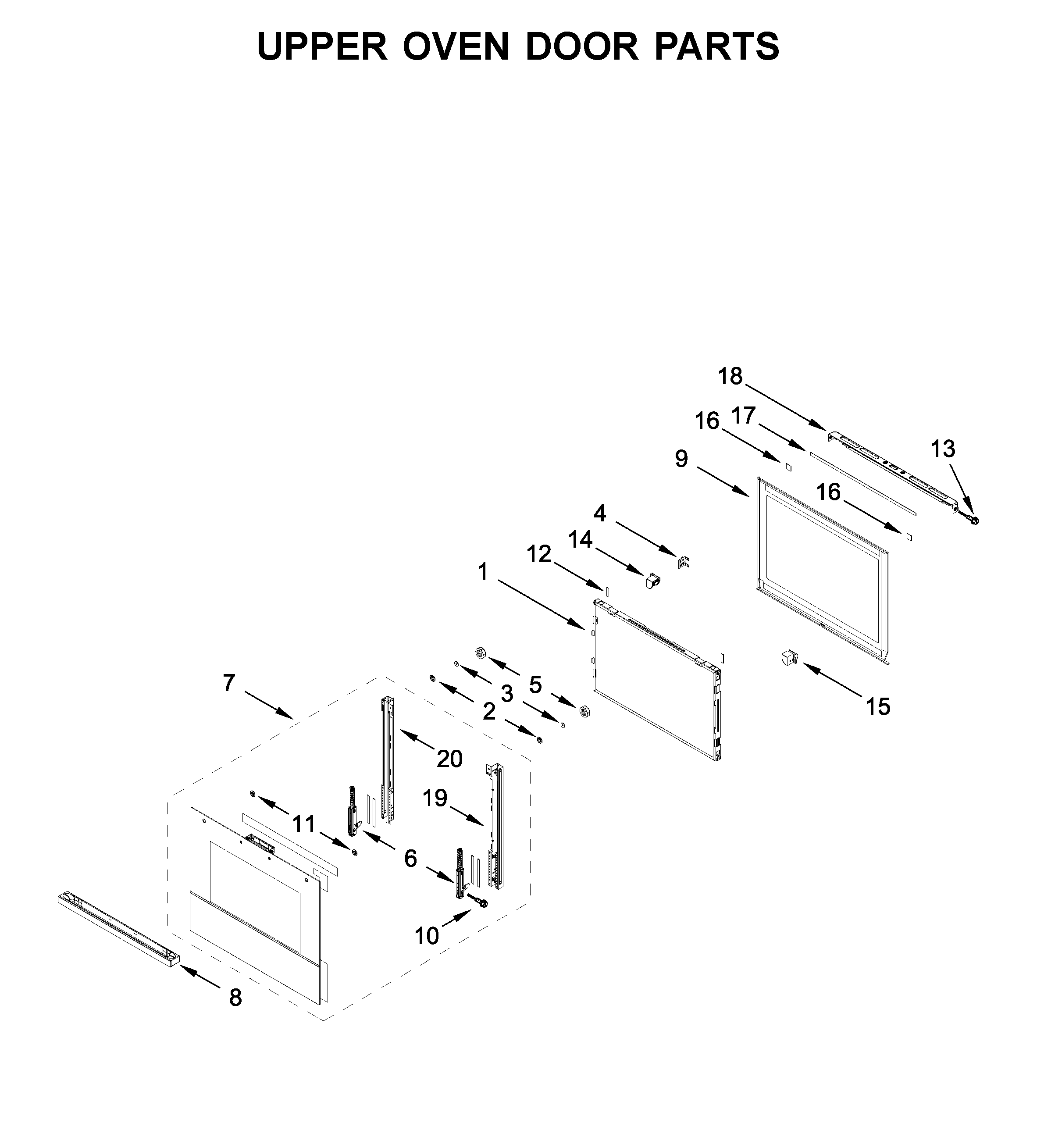 Upper oven door parts