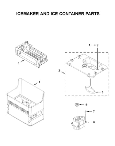 Icemaker and ice container parts