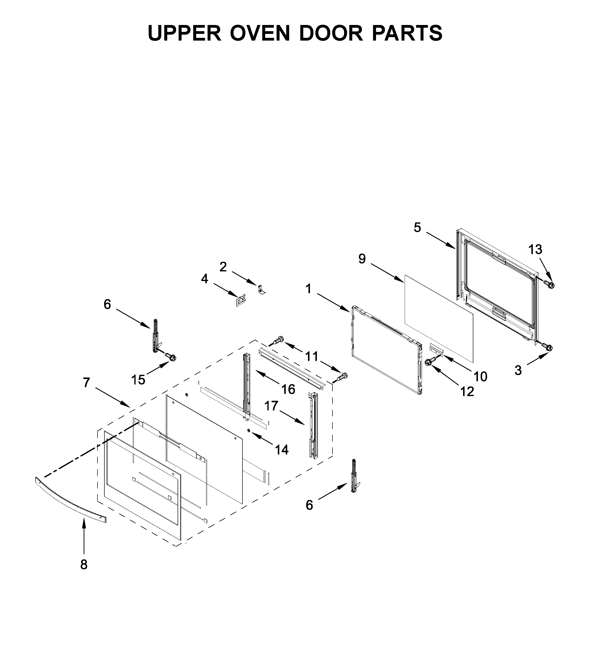 Upper oven door parts