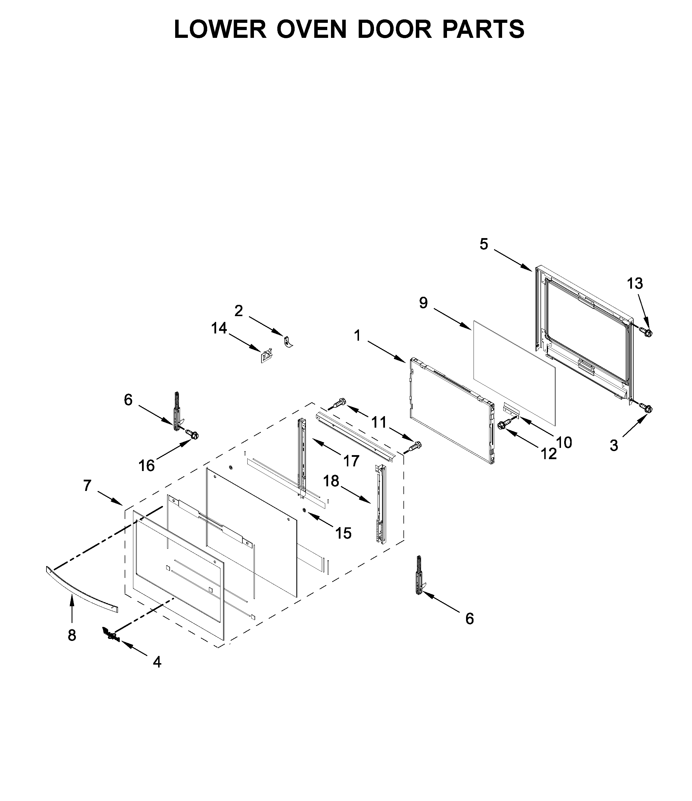 Lower oven door parts