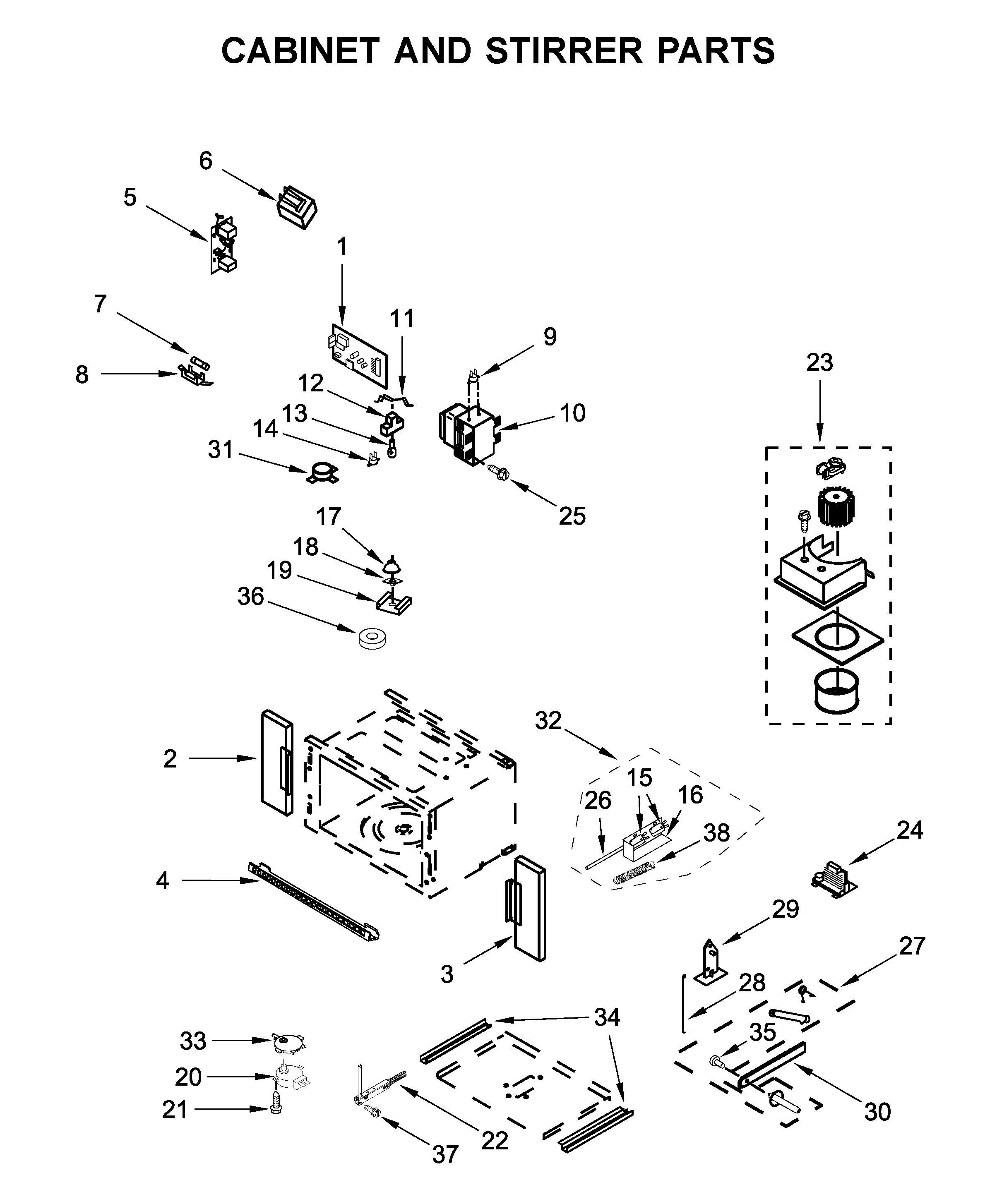 Cabinet and stirrer parts