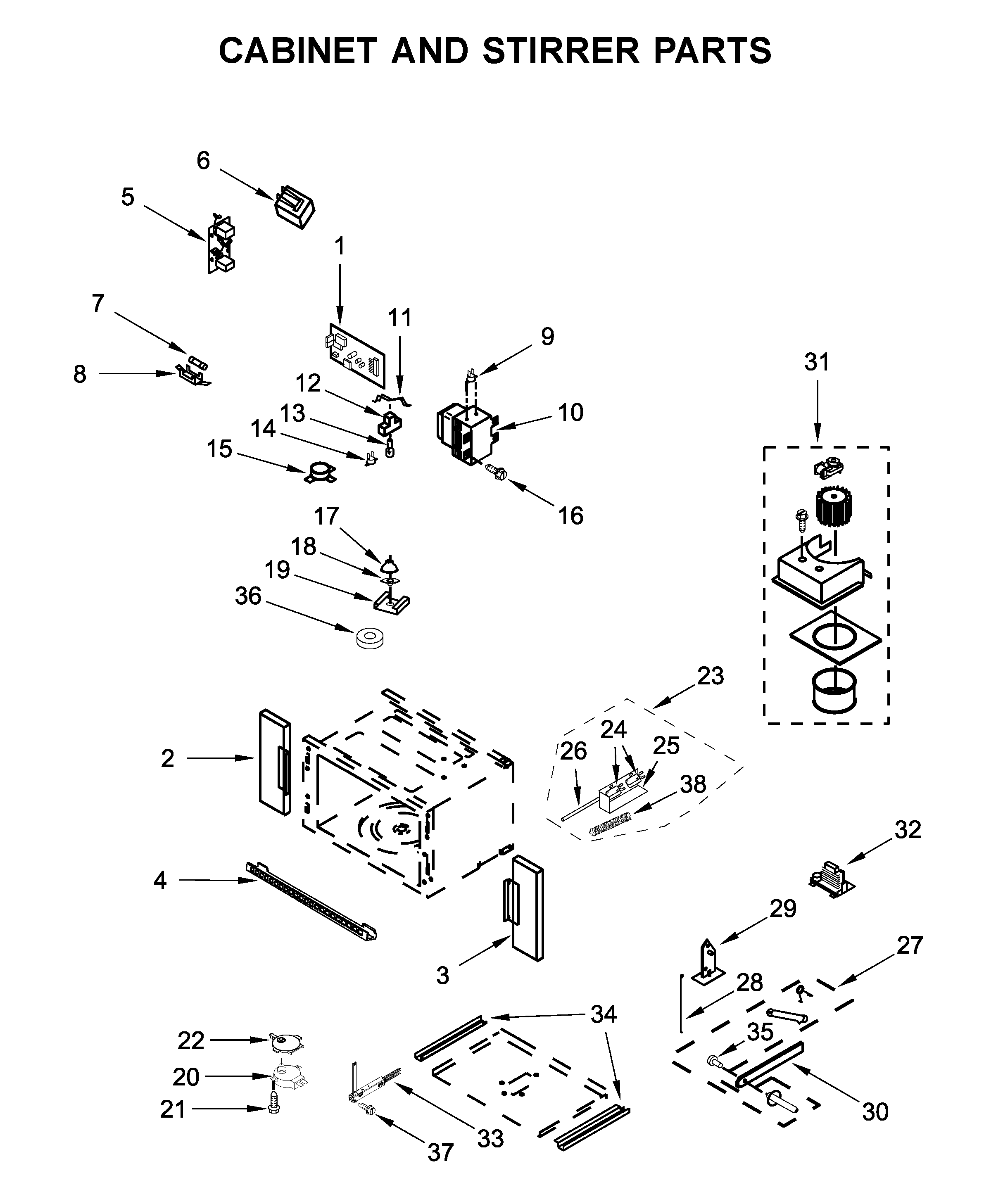 Cabinet and stirrer parts