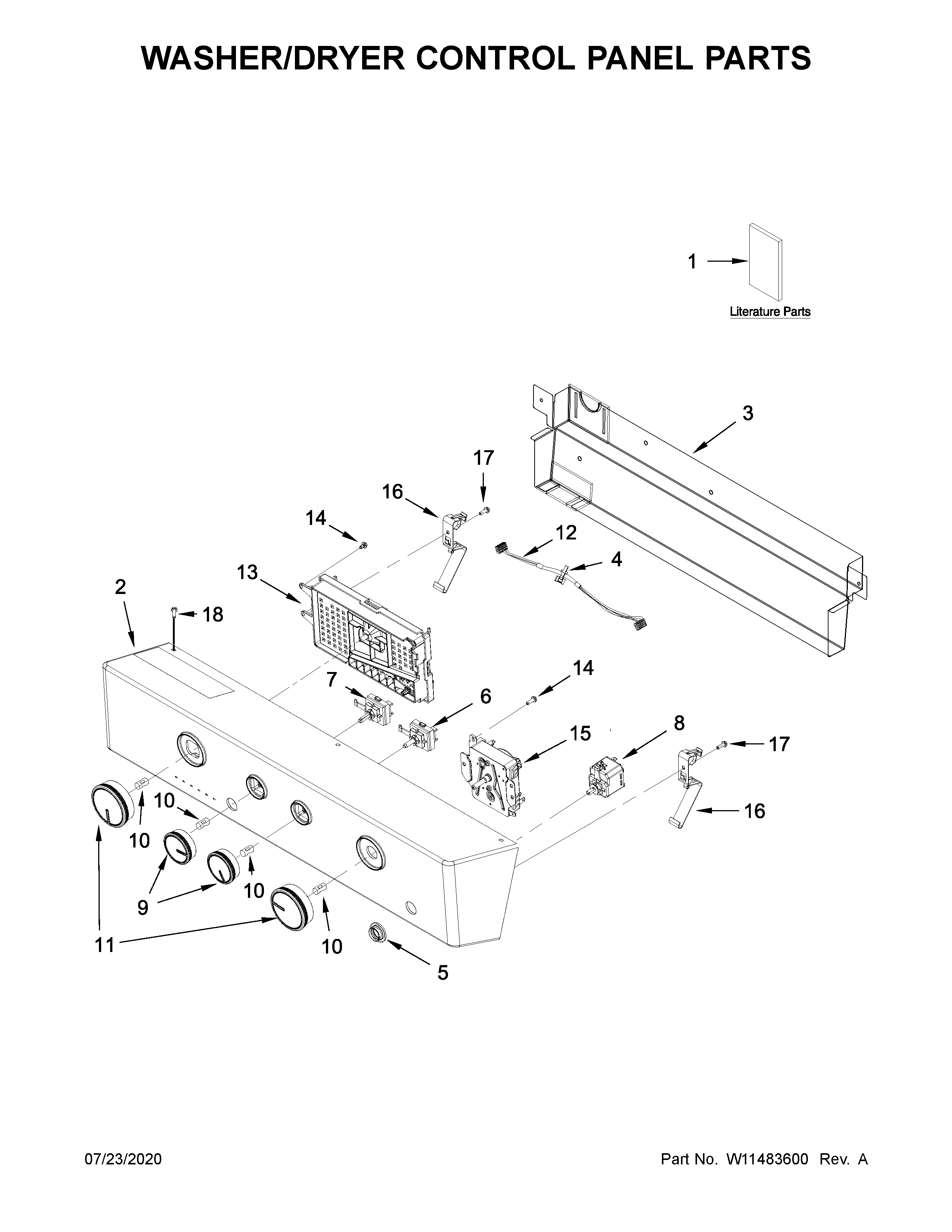 Washer/dryer control panel parts