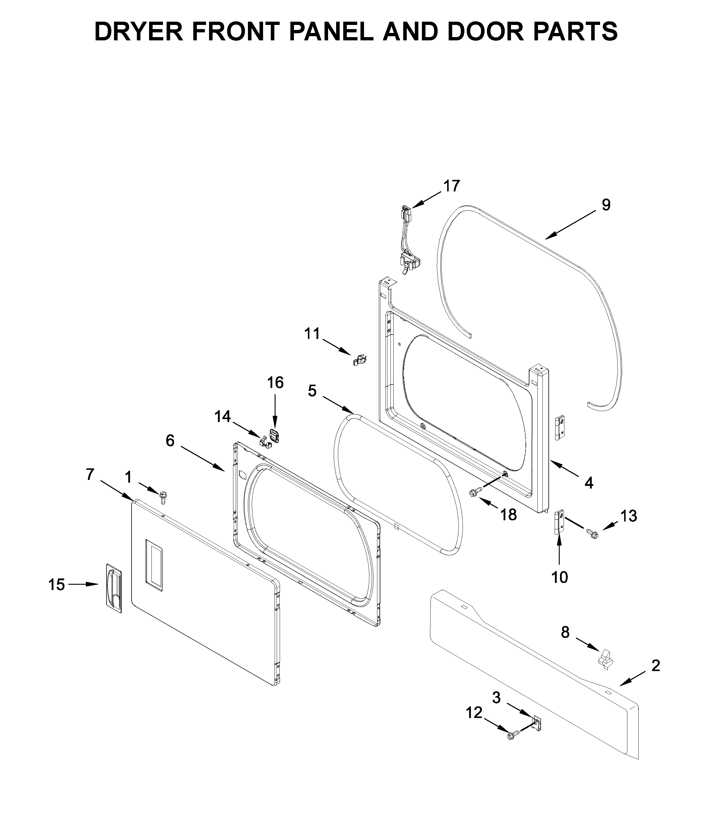 Dryer front panel and door parts
