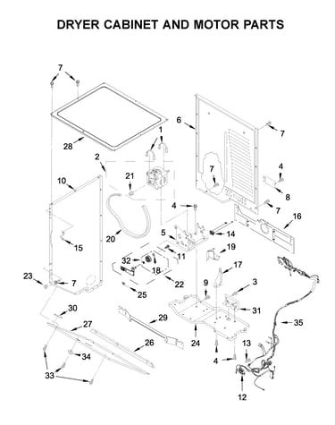 Dryer cabinet and motor parts