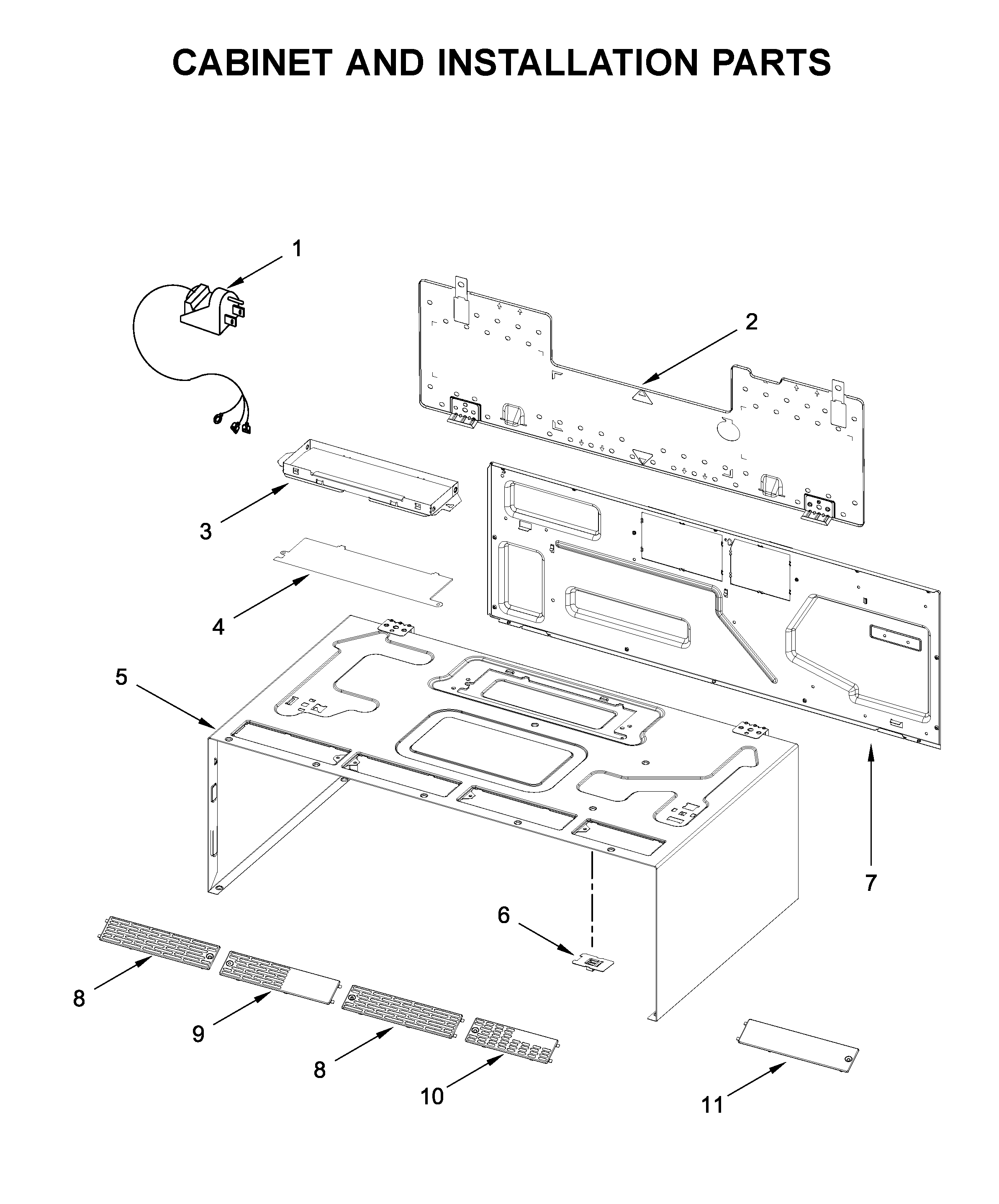 Cabinet and installation parts