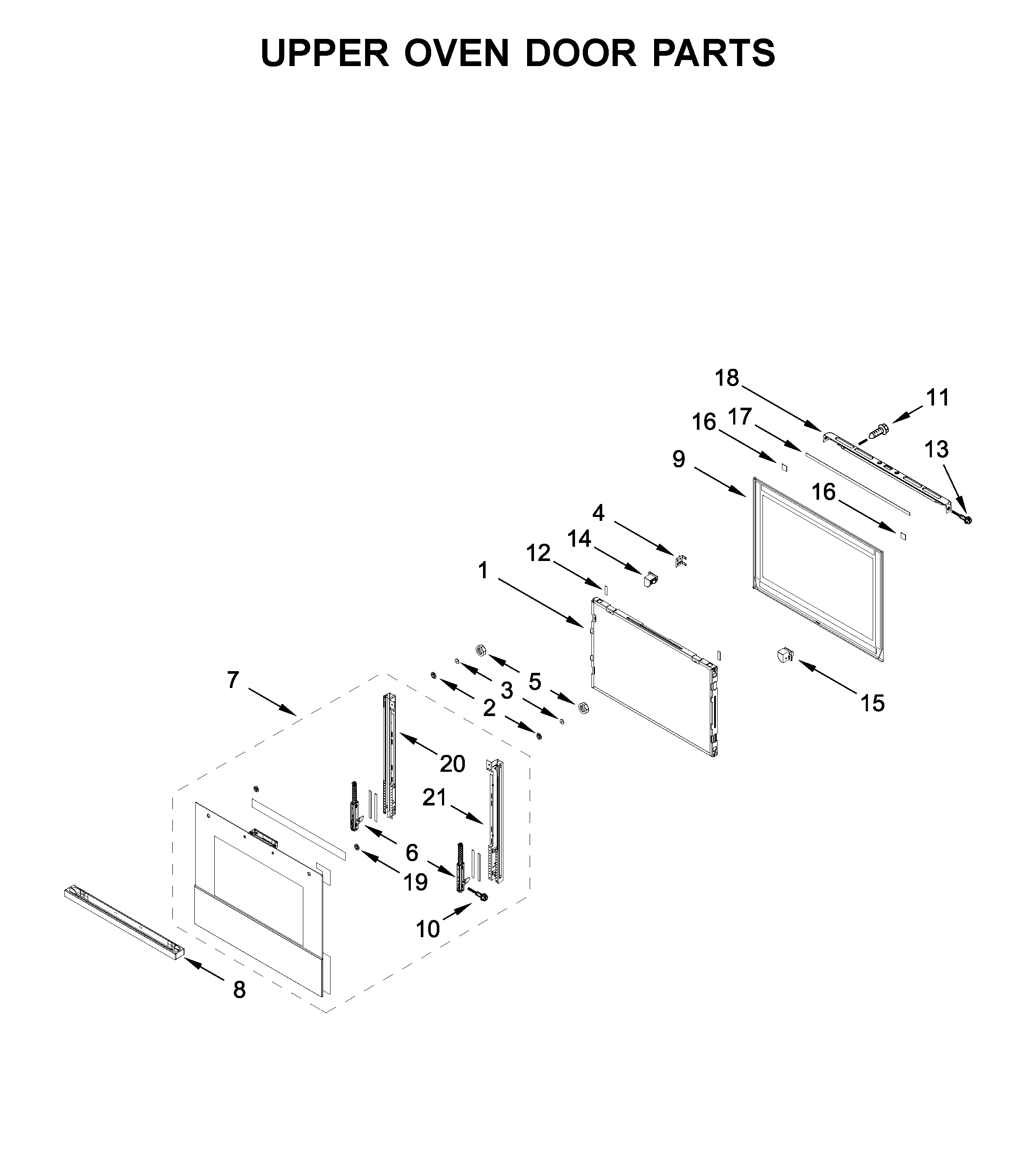 Upper oven door parts