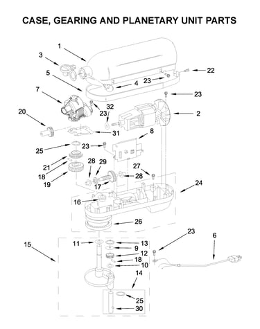 Case, gearing and planetary unit parts