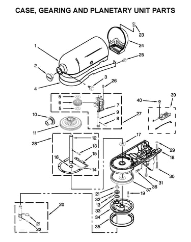 Case, gearing and planetary unit parts