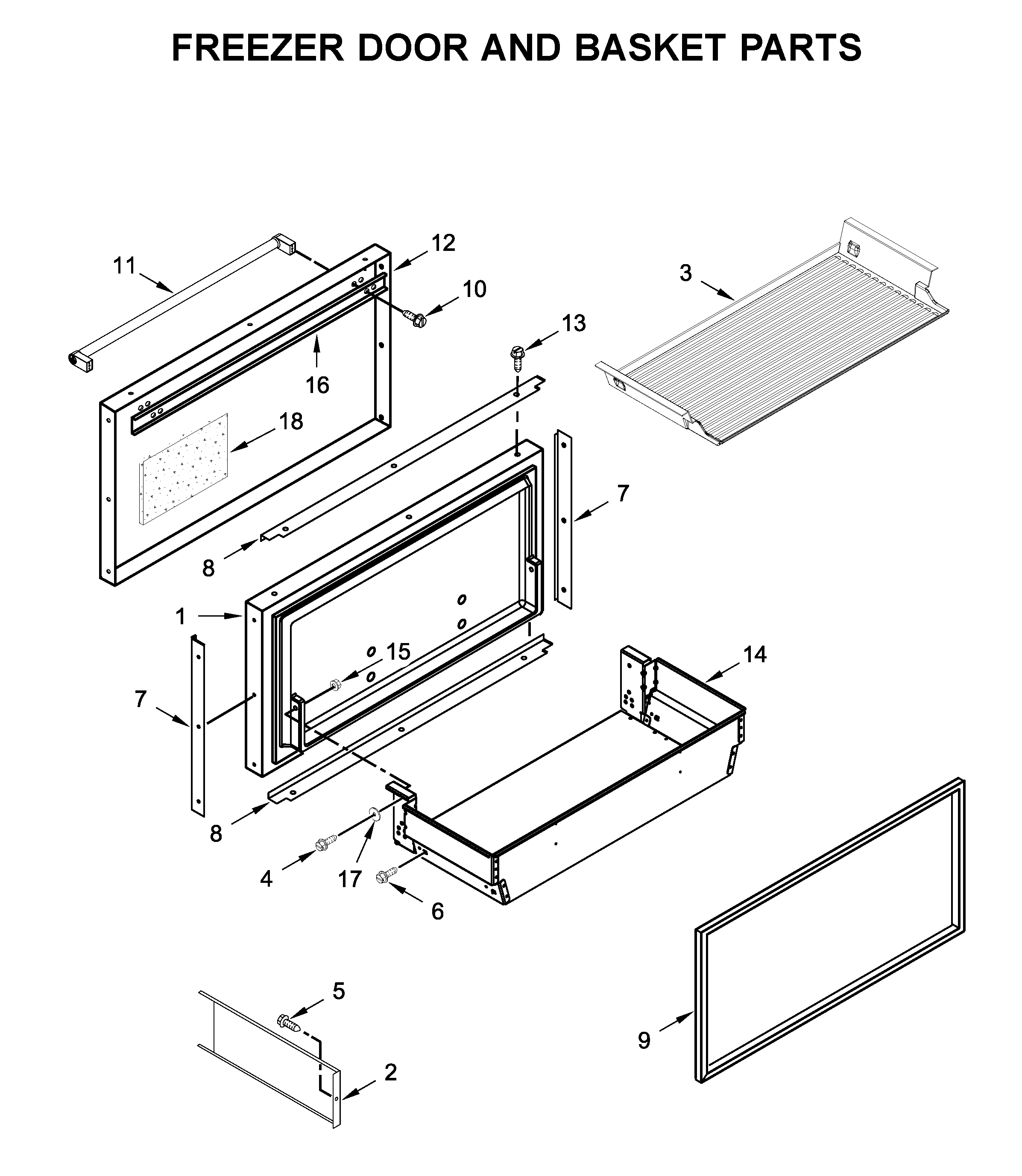 Freezer door and basket parts