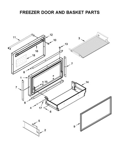 Freezer door and basket parts
