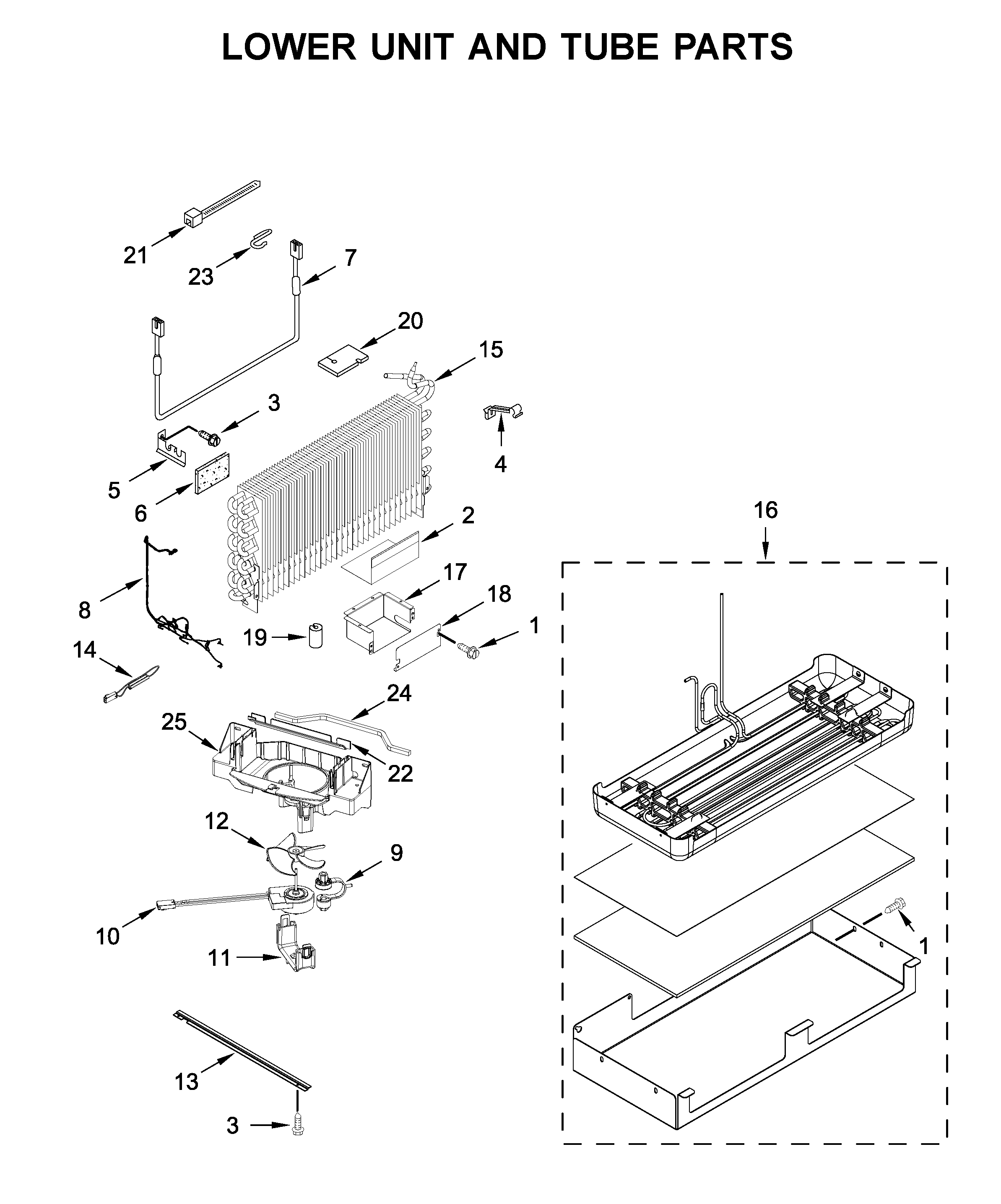 Lower unit and tube parts