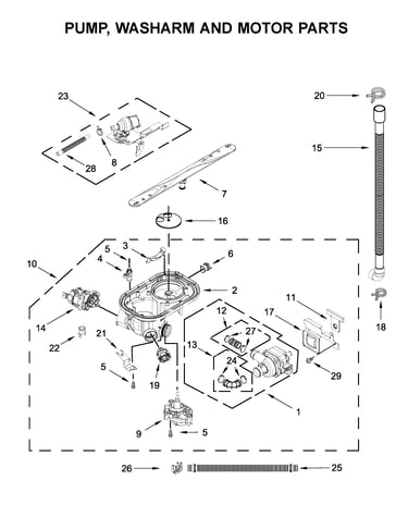 Pump, washarm and motor parts