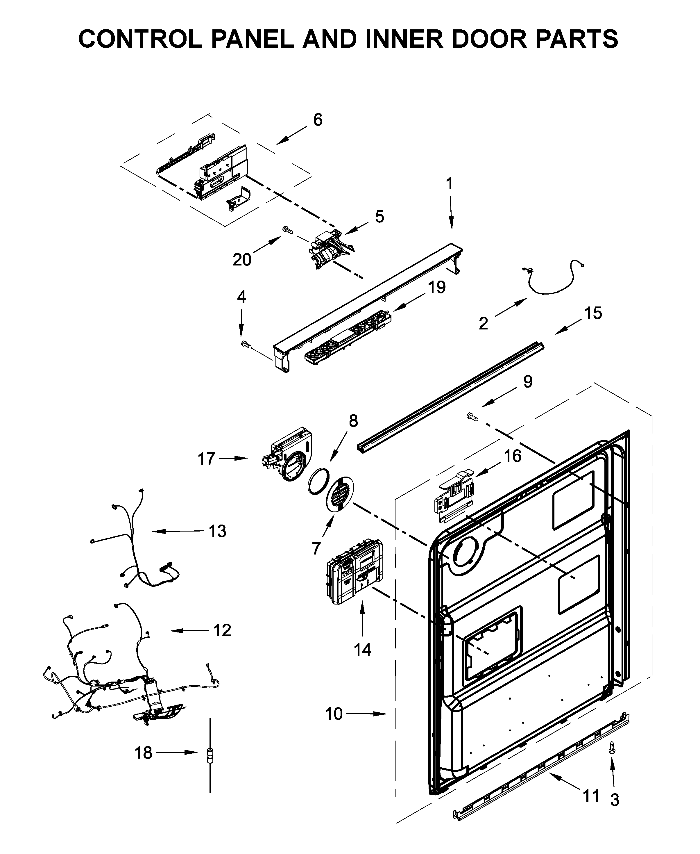 Control panel and inner door parts