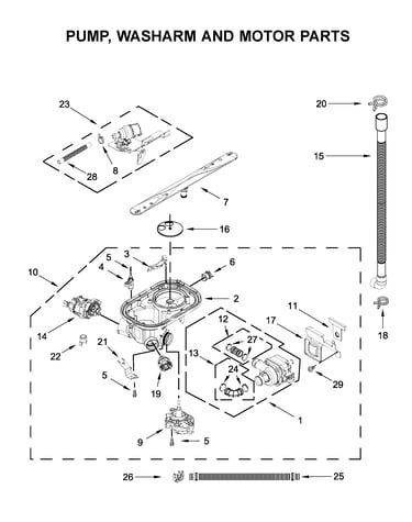 Pump, washarm and motor parts