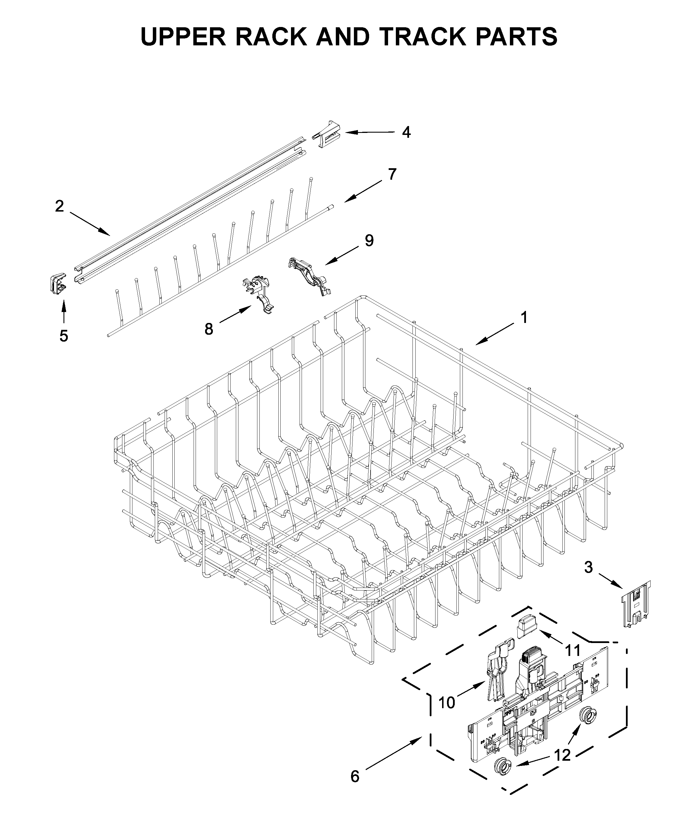 Upper rack and track parts