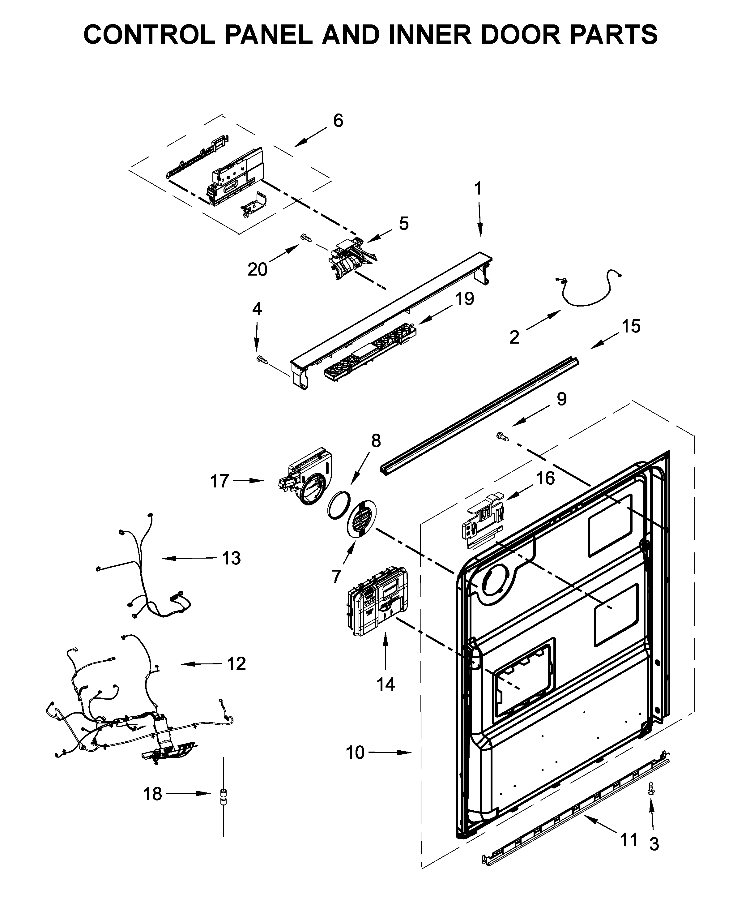 Control panel and inner door parts