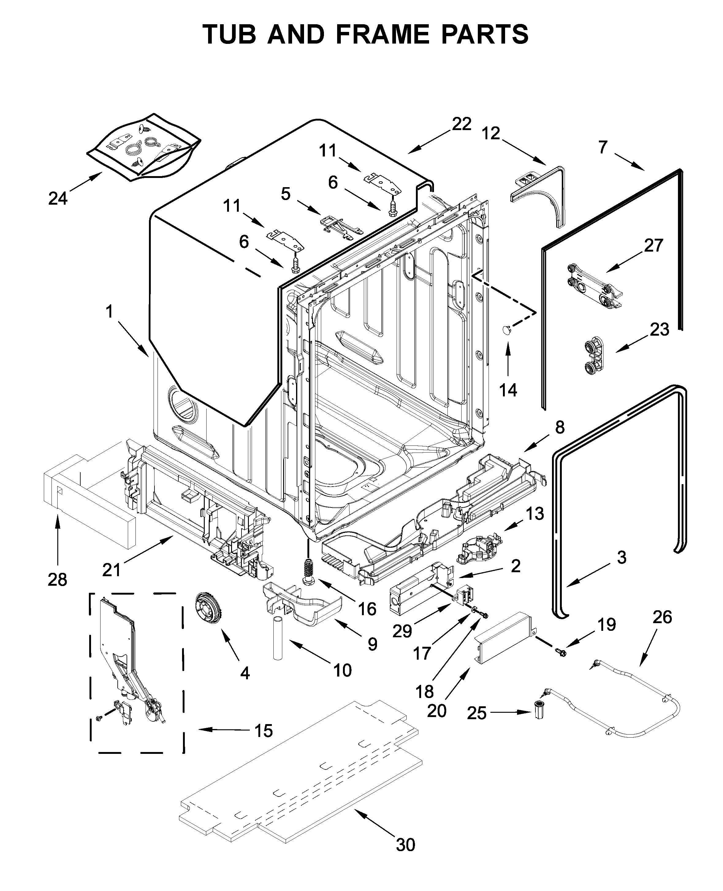 Tub and frame parts