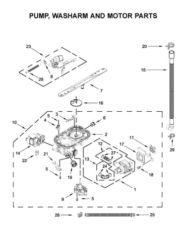 Pump, washarm and motor parts