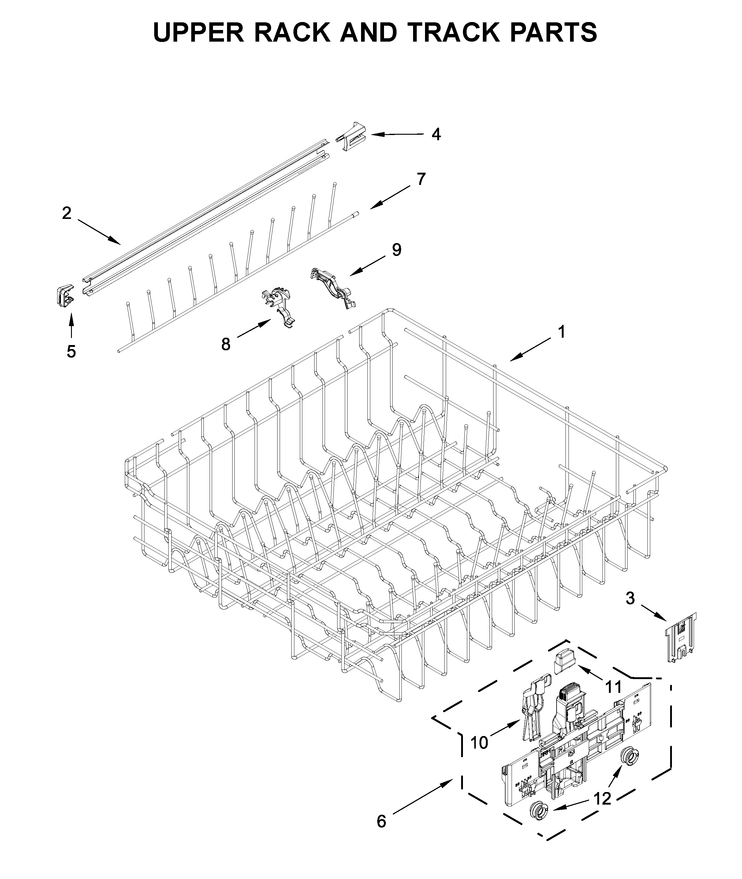 Upper rack and track parts