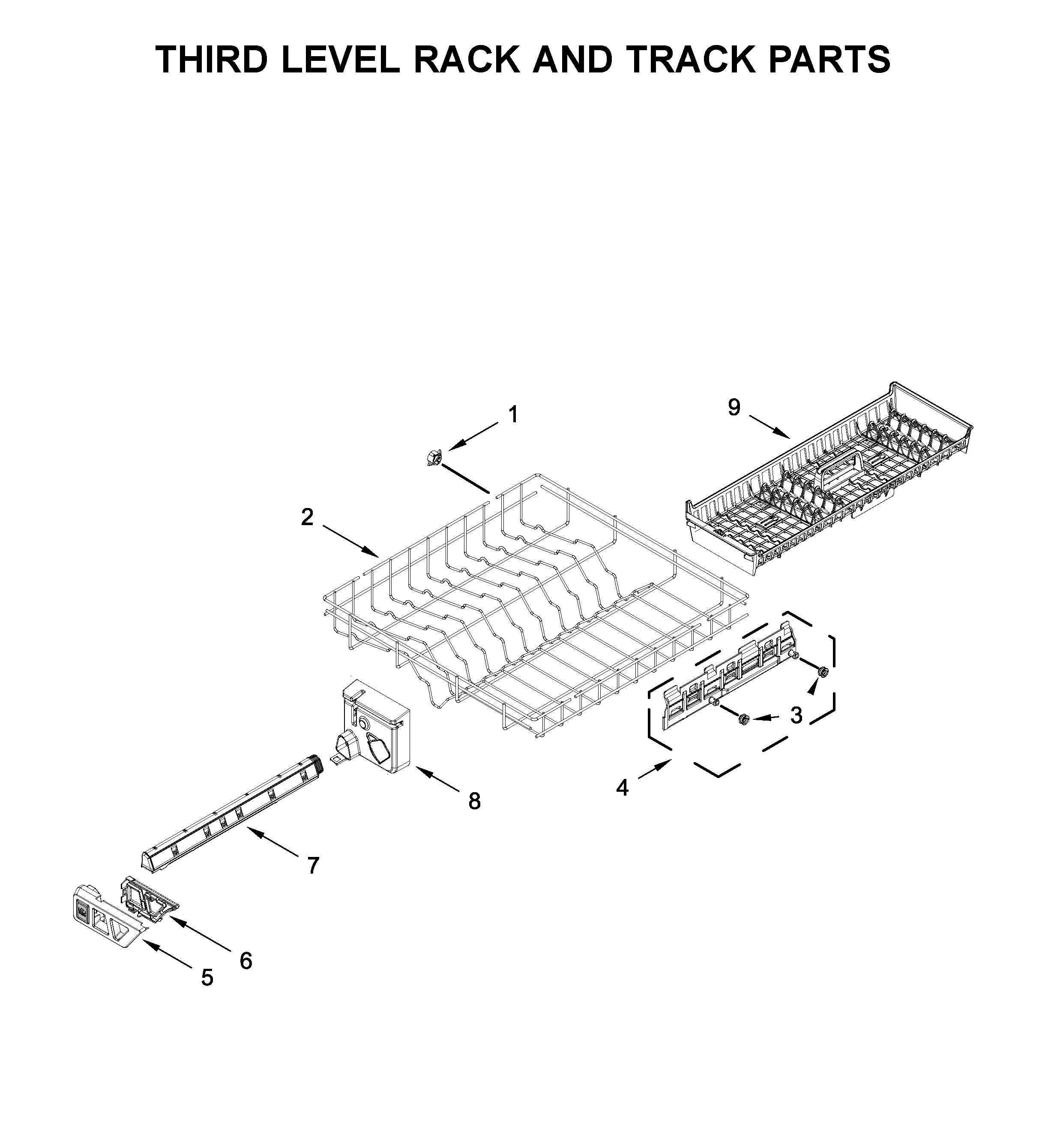 Third level rack and track parts