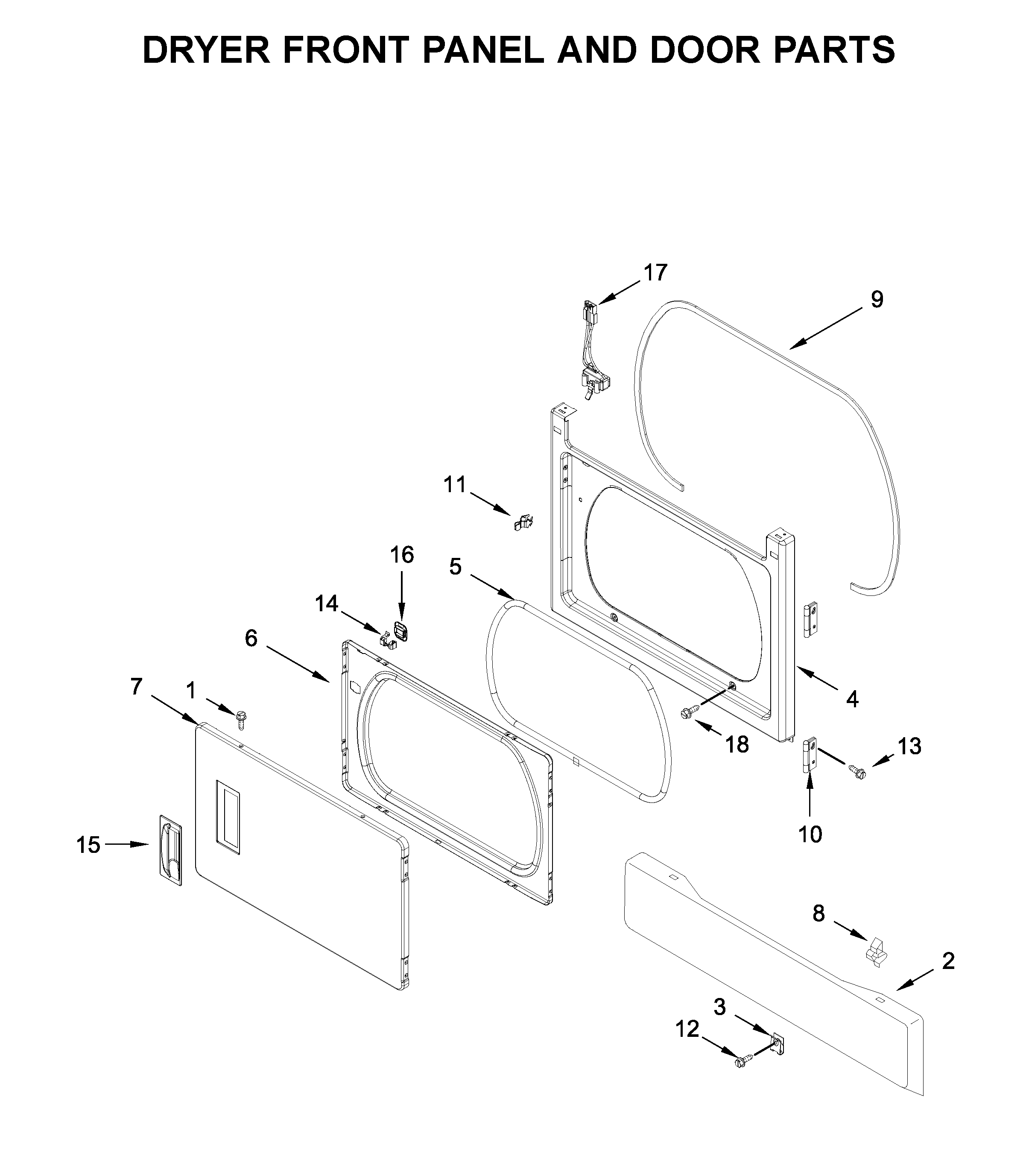 Dryer front panel and door parts