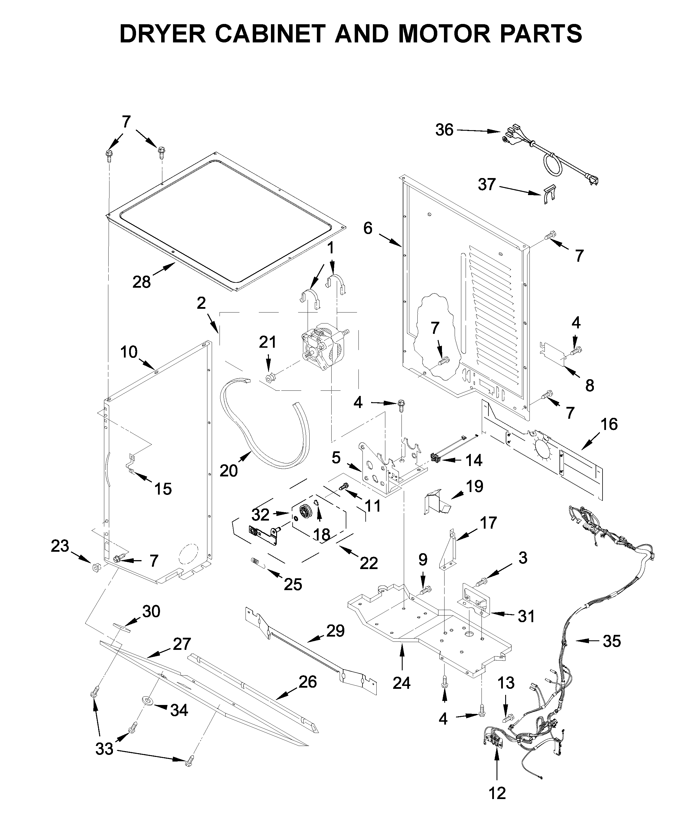 Dryer cabinet and motor parts