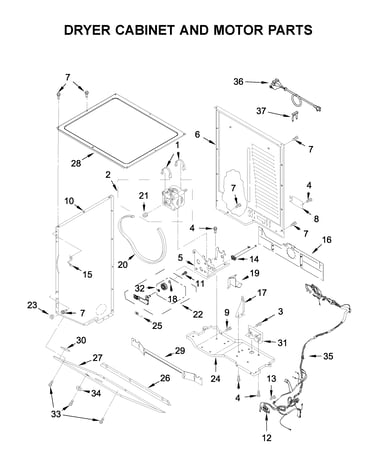 Dryer cabinet and motor parts