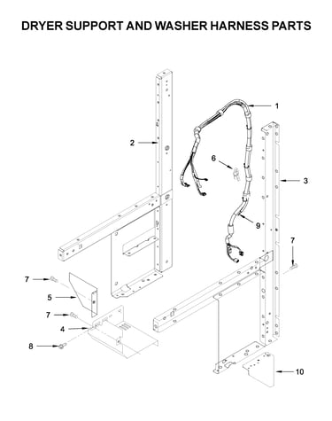 Dryer support and washer harness parts