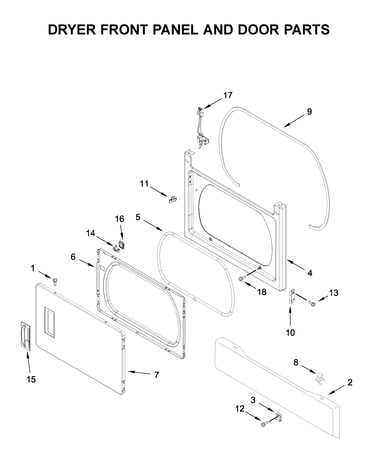 Dryer front panel and door parts