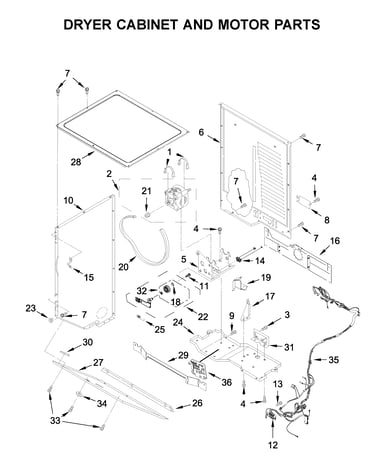 Dryer cabinet and motor parts