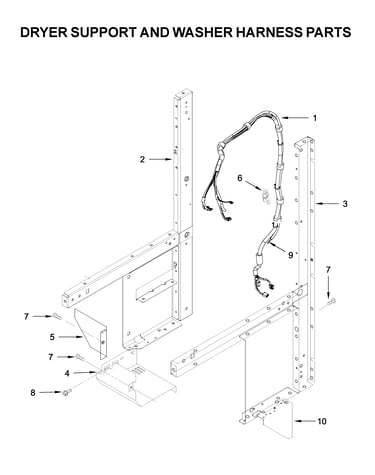 Dryer support and washer harness parts