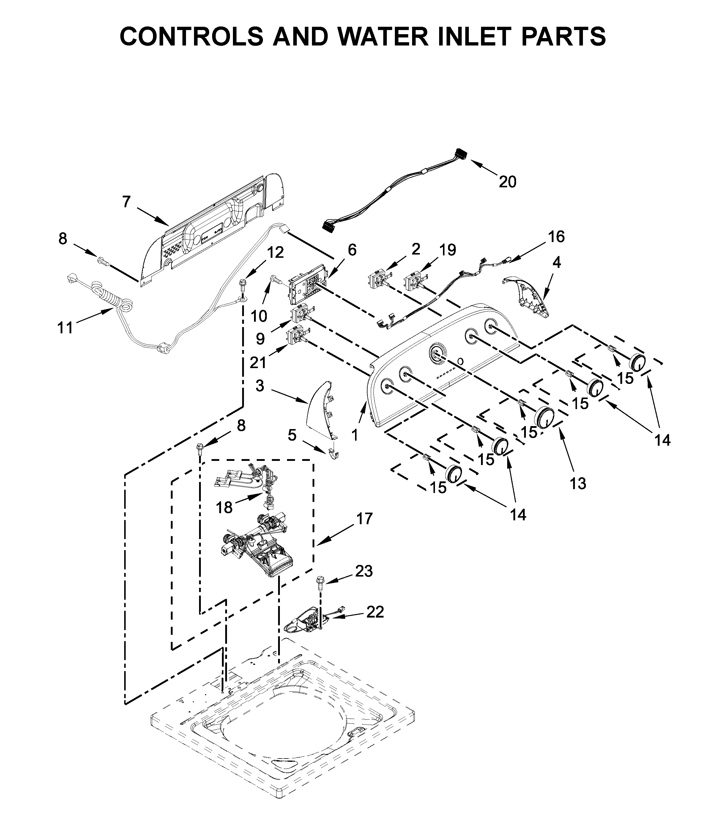 Controls and water inlet parts