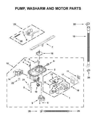 Pump, washarm and motor parts