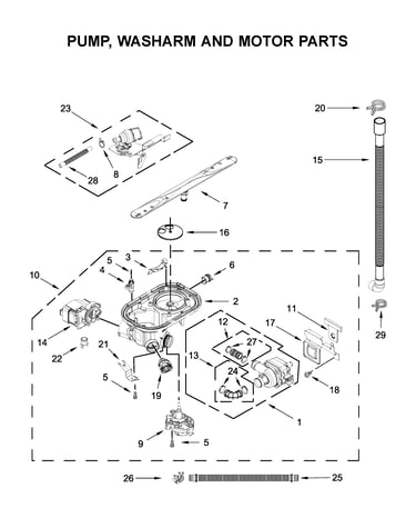 Pump, washarm and motor parts