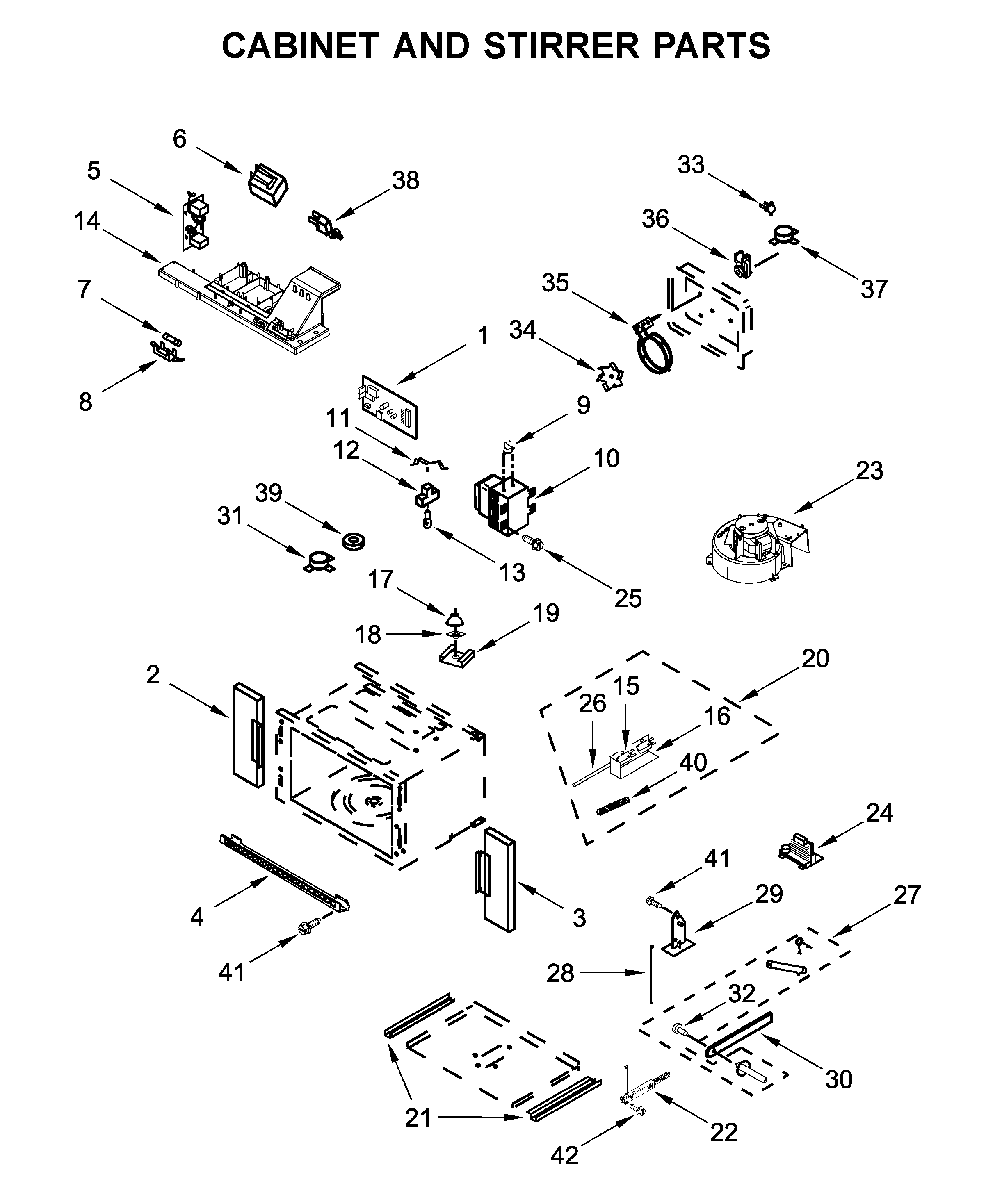 Cabinet and stirrer parts