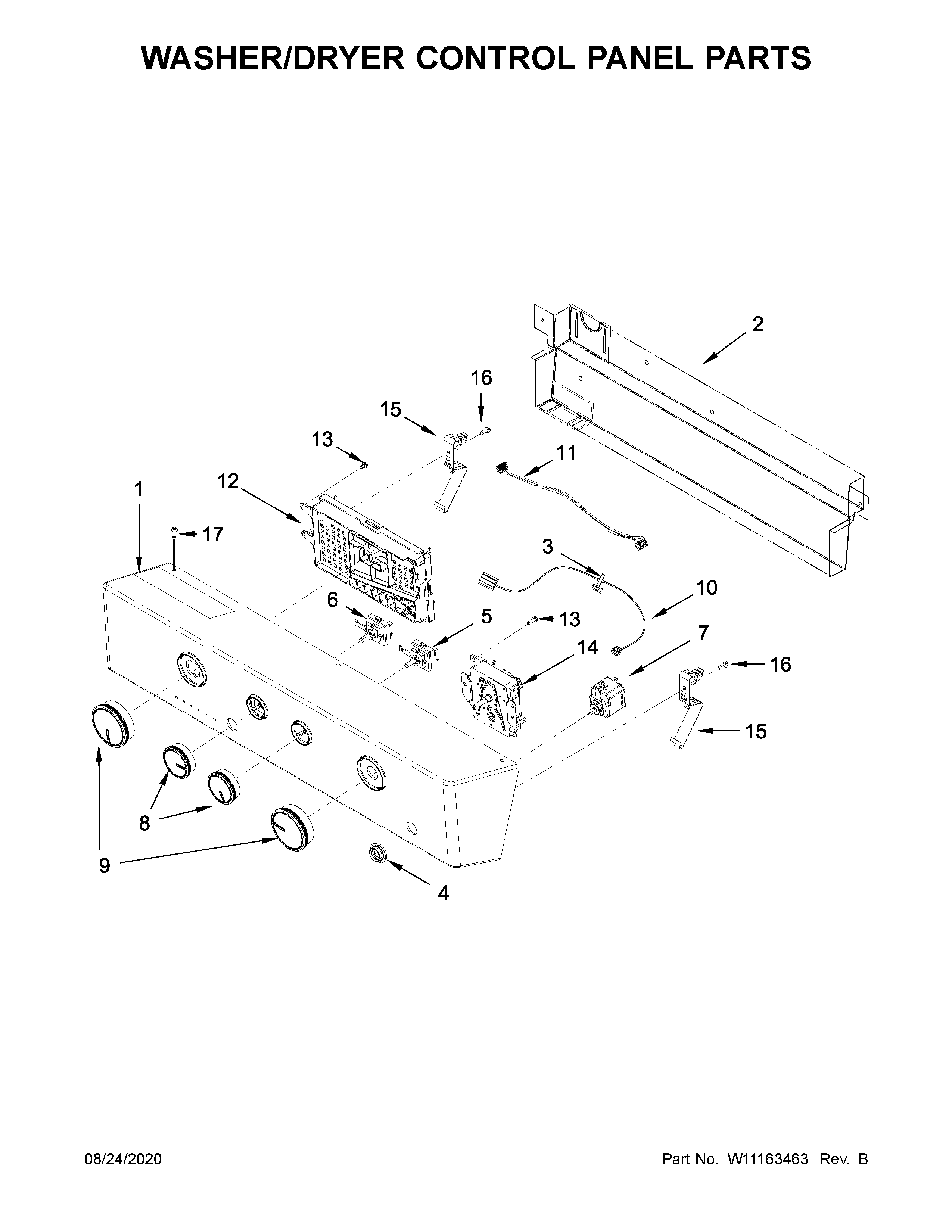 Washer/dryer control panel parts