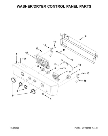 Washer/dryer control panel parts