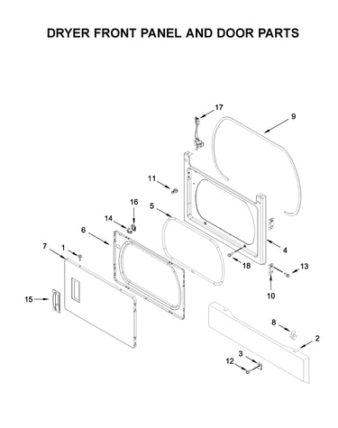 Dryer front panel and door parts